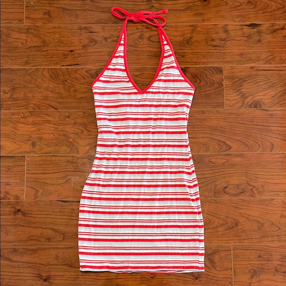 wild fable Red and White Striped Halter Mini Dress